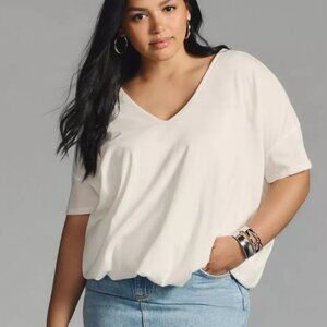 Anthropologie Cream V-Neck Short Sleeve Tee